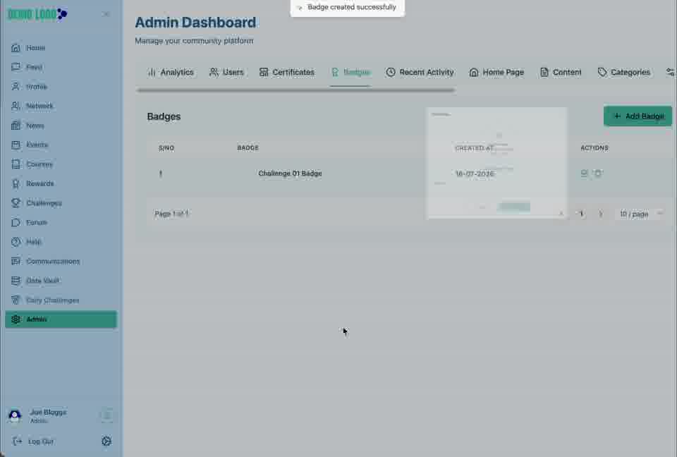 The saved badge becomes available for later workflows and actions.