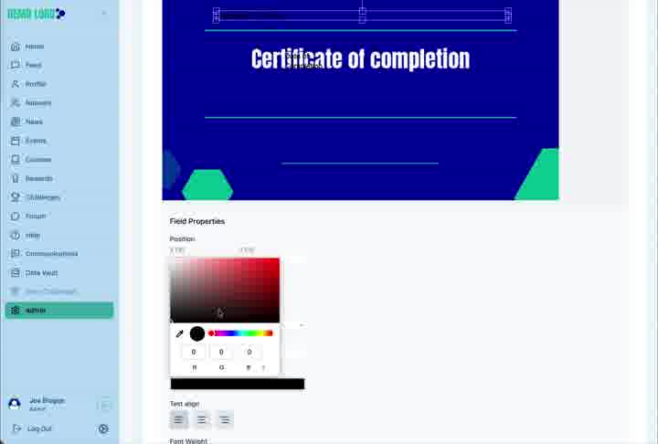 Choose the page format and upload the approved certificate background before positioning fields.