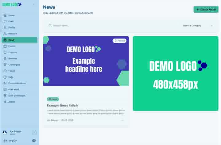 The member News page displays the newly created main banner and supporting content banner.