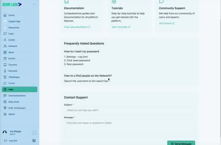 Published FAQs appear in the member Help Centre above the contact-support form.