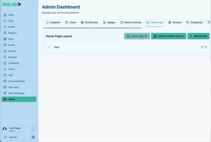 The banner editor separates desktop artwork, mobile artwork and the optional destination link.