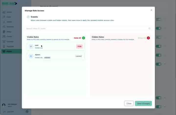 Expanded module details show protection and role-access information.