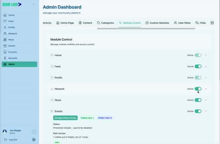 Move a role between visible and hidden columns, then save the access change.