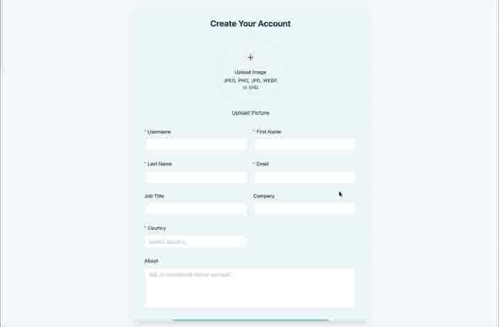 The public account form collects profile and identity information before assigning the linked role.