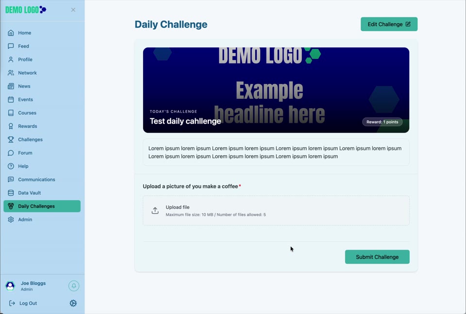 The member submits the completed Daily Challenge from the live page.