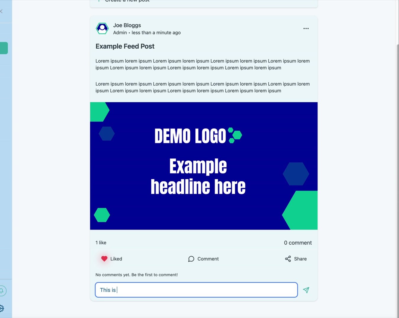 The post shows the Liked state and an open comment field.