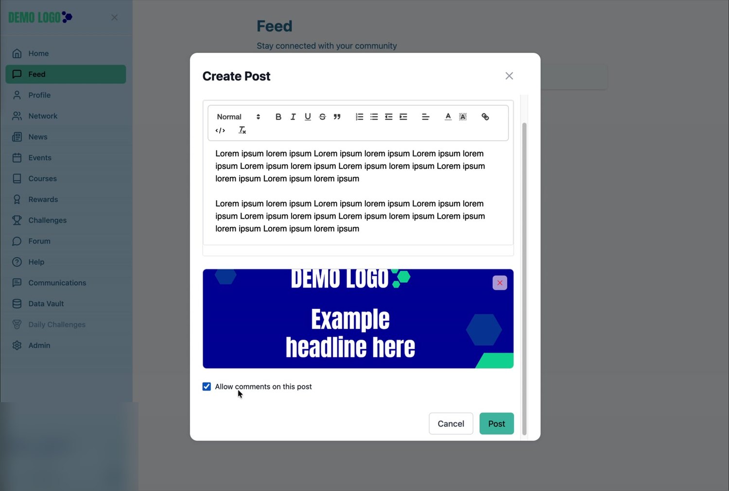 A completed post ready to publish, with comments enabled.