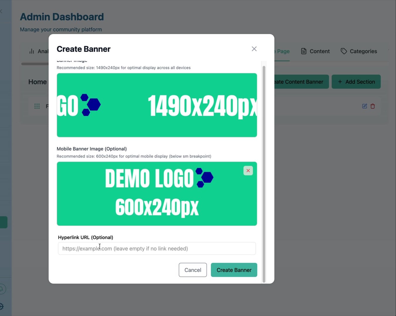 The wide banner displayed above the home-page cards in the member view.