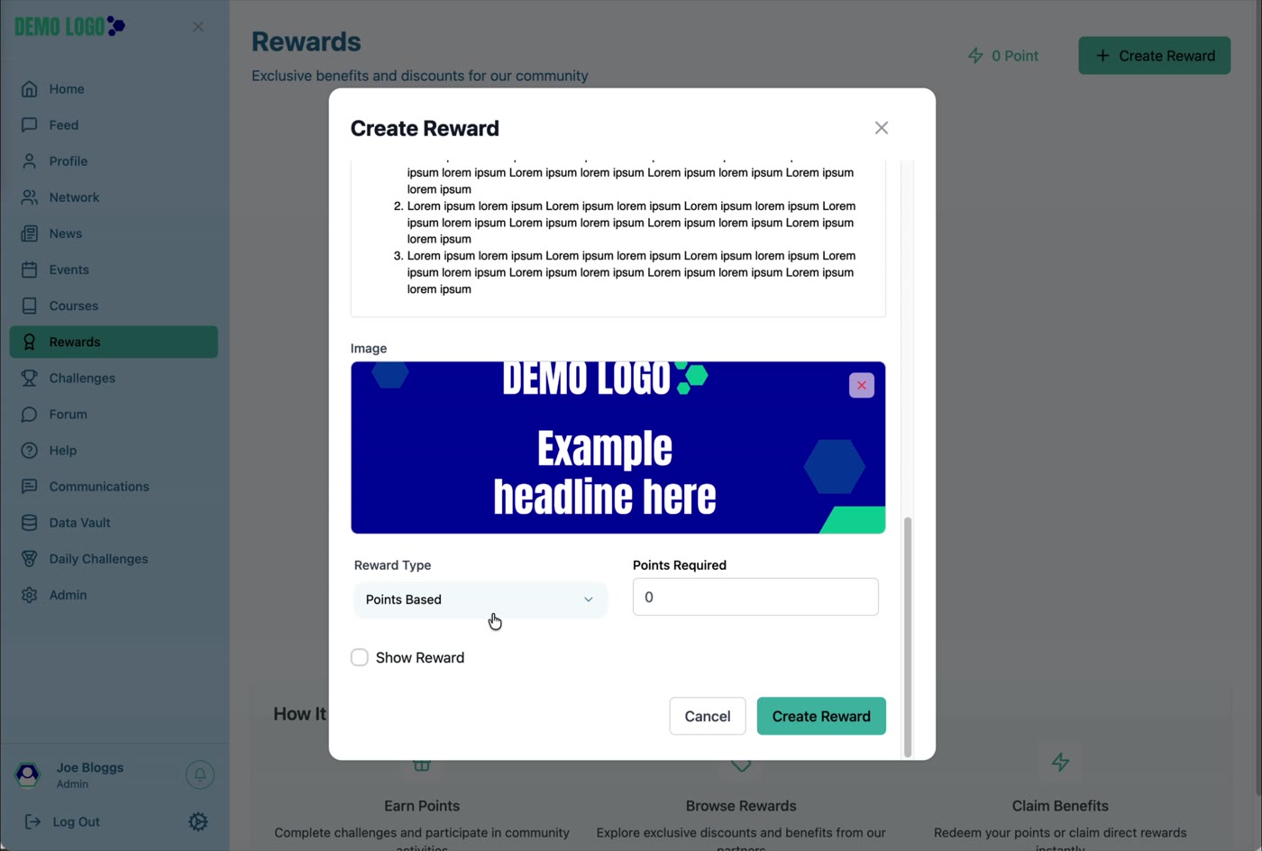 A published Reward card gives members the headline offer and a route to full details.
