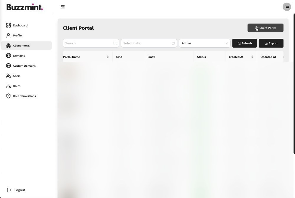 Client Portal lists existing portals and provides the Create Portal action.