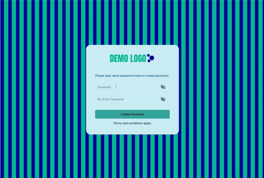 The branded password-creation screen uses the portal’s uploaded logo and login background.